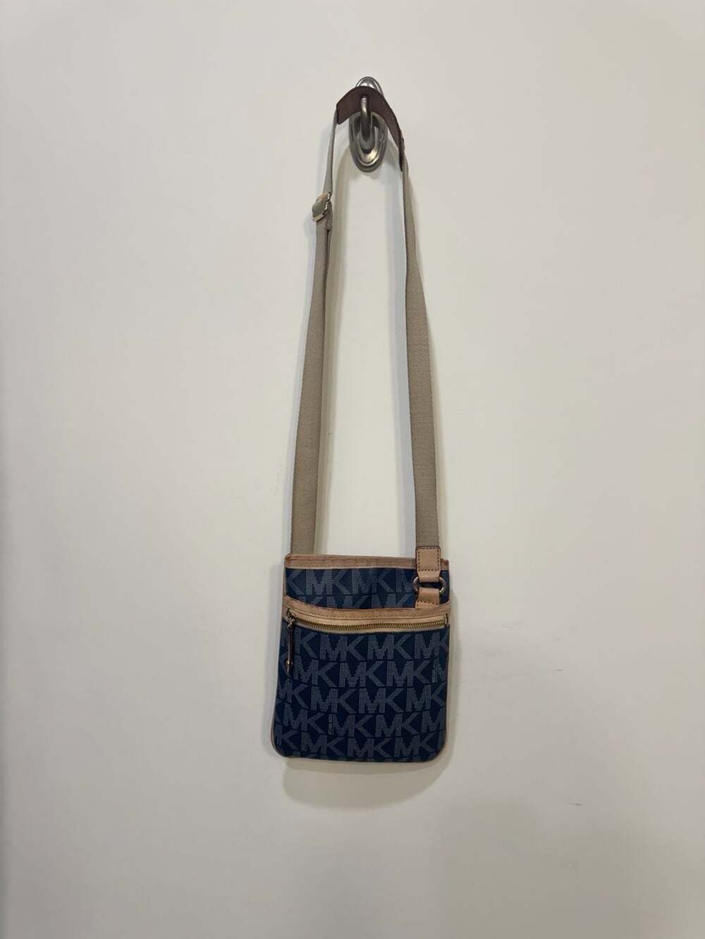 Michael Kors Blue Monogram Signature Logo Canvas Crossbody Bag